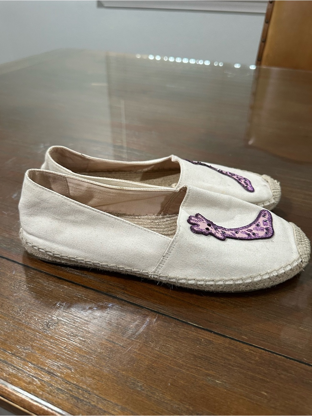 Kate Spade Espadrille Flats Womens 9 Pink Embroidered Giraffe Canvas Slip On